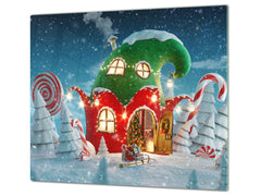 Tagliere in vetro temperato – Tagliere e proteggi; D20 Serie di Natale La casa degli elfi