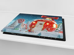 Cubre vitro resistente a golpes y arañazos ; Serie Navidad D20 Una cabaña con adornos.