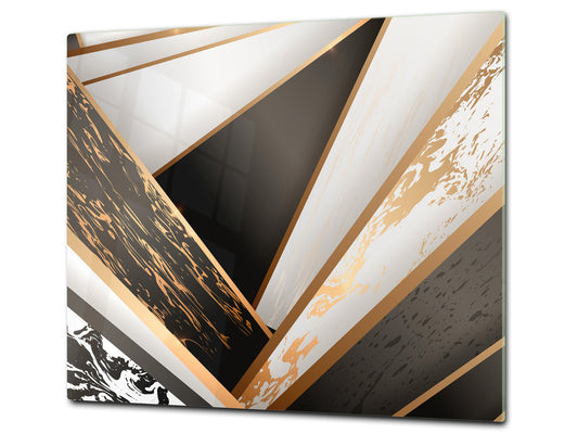 TEMPERED GLASS CHOPPING BOARD – Glass Cutting Board and Worktop Saver – Worktop protector; MEASURES: SINGLE: 60 x 52 cm (23,62” x 20,47”); DOUBLE: 30 x 52 cm (11,81” x 20,47”); D30 Decorative Surfaces Series: Black and white interwoven with gold 2