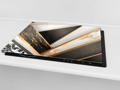 TEMPERED GLASS CHOPPING BOARD – Glass Cutting Board and Worktop Saver – Worktop protector; MEASURES: SINGLE: 60 x 52 cm (23,62” x 20,47”); DOUBLE: 30 x 52 cm (11,81” x 20,47”); D30 Decorative Surfaces Series: Black and white interwoven with gold 2