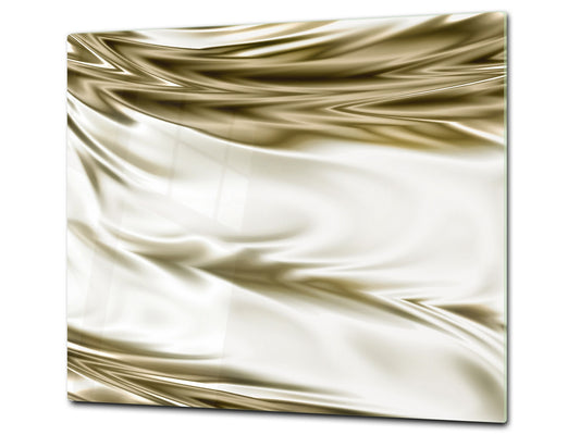 Tempered GLASS Cutting Board – Worktop saver and Pastry Board – Glass Kitchen Board; MEASURES: SINGLE: 60 x 52 cm (23,62” x 20,47”); DOUBLE: 30 x 52 cm (11,81” x 20,47”); D28 Golden Waves Series: Luxury fabric 1