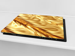 Tempered GLASS Cutting Board – Worktop saver and Pastry Board – Glass Kitchen Board; MEASURES: SINGLE: 60 x 52 cm (23,62” x 20,47”); DOUBLE: 30 x 52 cm (11,81” x 20,47”); D28 Golden Waves Series: Luxury fabric 2