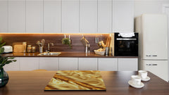 Tempered GLASS Cutting Board – Worktop saver and Pastry Board – Glass Kitchen Board; MEASURES: SINGLE: 60 x 52 cm (23,62” x 20,47”); DOUBLE: 30 x 52 cm (11,81” x 20,47”); D28 Golden Waves Series: Luxury fabric 2