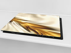 Tempered GLASS Cutting Board – Worktop saver and Pastry Board – Glass Kitchen Board; MEASURES: SINGLE: 60 x 52 cm (23,62” x 20,47”); DOUBLE: 30 x 52 cm (11,81” x 20,47”); D28 Golden Waves Series: Golden spike