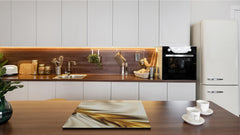 Tempered GLASS Cutting Board – Worktop saver and Pastry Board – Glass Kitchen Board; MEASURES: SINGLE: 60 x 52 cm (23,62” x 20,47”); DOUBLE: 30 x 52 cm (11,81” x 20,47”); D28 Golden Waves Series: Golden spike