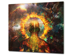 Chopping Board Set - Induction Cooktop Cover – Glass Cutting Board; MEASURES: SINGLE: 60 x 52 cm (23,62” x 20,47”); DOUBLE: 30 x 52 cm (11,81” x 20,47”); D33 Abstract Graphics Series: Ring of fire