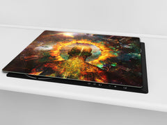 Chopping Board Set - Induction Cooktop Cover – Glass Cutting Board; MEASURES: SINGLE: 60 x 52 cm (23,62” x 20,47”); DOUBLE: 30 x 52 cm (11,81” x 20,47”); D33 Abstract Graphics Series: Ring of fire