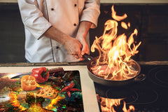 Chopping Board Set - Induction Cooktop Cover – Glass Cutting Board; MEASURES: SINGLE: 60 x 52 cm (23,62” x 20,47”); DOUBLE: 30 x 52 cm (11,81” x 20,47”); D33 Abstract Graphics Series: Ring of fire