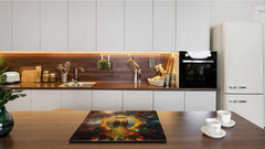 Chopping Board Set - Induction Cooktop Cover – Glass Cutting Board; MEASURES: SINGLE: 60 x 52 cm (23,62” x 20,47”); DOUBLE: 30 x 52 cm (11,81” x 20,47”); D33 Abstract Graphics Series: Ring of fire