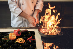 TEMPERED GLASS CHOPPING BOARD – Glass Cutting Board and Worktop Saver – Worktop protector; MEASURES: SINGLE: 60 x 52 cm (23,62” x 20,47”); DOUBLE: 30 x 52 cm (11,81” x 20,47”); D30 Decorative Surfaces Series: Vector black leather background