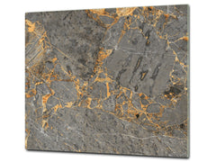 CUTTING BOARD and Cooktop Cover - Impact & Shatter Resistant Glass D21 Marbles 1 Series: Luxurious dark grey marble