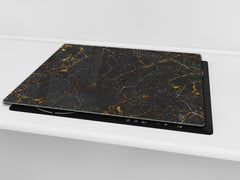 Chopping Board - Induction Cooktop Cover - Glass Cutting Board D22 Marbles 2 Series: Black interwoven with gold
