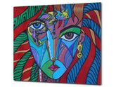 Induction Cooktop Cover –Shatter Resistant Glass Kitchen Board – Hob cover; MEASURES: SINGLE: 60 x 52 cm (23,62” x 20,47”); DOUBLE: 30 x 52 cm (11,81” x 20,47”); D32 Paintings Series: Cubism illustration of an elegant woman