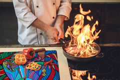 Induction Cooktop Cover –Shatter Resistant Glass Kitchen Board – Hob cover; MEASURES: SINGLE: 60 x 52 cm (23,62” x 20,47”); DOUBLE: 30 x 52 cm (11,81” x 20,47”); D32 Paintings Series: Cubism illustration of an elegant woman