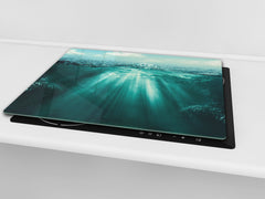 CUTTING BOARD and Cooktop Cover - Impact & Shatter Resistant Glass D02 Water Series: Water 20