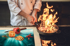 CUTTING BOARD and Cooktop Cover - Impact & Shatter Resistant Glass D02 Water Series: Water 20