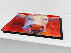 Induction Cooktop Cover –Shatter Resistant Glass Kitchen Board – Hob cover; MEASURES: SINGLE: 60 x 52 cm (23,62” x 20,47”); DOUBLE: 30 x 52 cm (11,81” x 20,47”); D32 Paintings Series: Pastel cow
