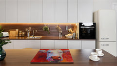 Induction Cooktop Cover –Shatter Resistant Glass Kitchen Board – Hob cover; MEASURES: SINGLE: 60 x 52 cm (23,62” x 20,47”); DOUBLE: 30 x 52 cm (11,81” x 20,47”); D32 Paintings Series: Pastel cow