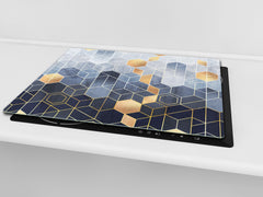 TEMPERED GLASS CHOPPING BOARD – Glass Cutting Board and Worktop Saver D26 Textures and tiles 2 Series: Golden-blue geometric abstraction