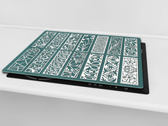 Tempered GLASS Kitchen Board – Impact & Scratch Resistant D27 Vintage leaves and patterns Series: Abstract design pattern