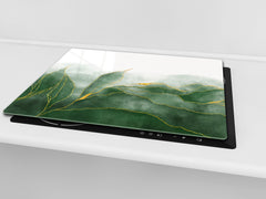 Chopping Board - Induction Cooktop Cover D21 Marbles 1 Series: Green marble leaves