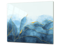 Chopping Board - Induction Cooktop Cover D21 Marbles 1 Series: Blue marble leaves
