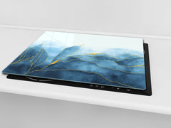 Chopping Board - Induction Cooktop Cover D21 Marbles 1 Series: Blue marble leaves