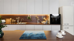 Chopping Board - Induction Cooktop Cover D21 Marbles 1 Series: Blue marble leaves