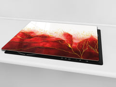 Chopping Board - Induction Cooktop Cover D21 Marbles 1 Series: Red marble leaves