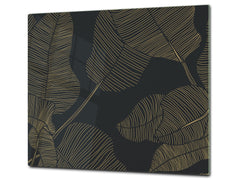 Tempered GLASS Kitchen Board – Impact & Scratch Resistant D27 Vintage leaves and patterns Series: Botanical modern art