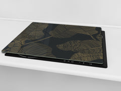 Tempered GLASS Kitchen Board – Impact & Scratch Resistant D27 Vintage leaves and patterns Series: Botanical modern art