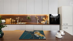 Induction Cooktop Cover Kitchen Board – Impact Resistant Glass Pastry Board – Heat resistant; MEASURES: SINGLE: 60 x 52 cm (23,62” x 20,47”); DOUBLE: 30 x 52 cm (11,81” x 20,47”); D31 Tropical Leaves Series: Art deco wallpaper 2