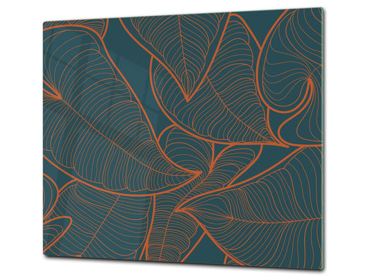 Tempered GLASS Kitchen Board – Impact & Scratch Resistant D27 Vintage leaves and patterns Series: Abstract leaves