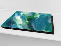 Tempered GLASS Kitchen Board – Impact & Scratch Resistant D27 Vintage leaves and patterns Series: Colourful paint brushes