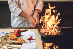 Induction Cooktop Cover Kitchen Board – Impact Resistant Glass Pastry Board – Heat resistant; MEASURES: SINGLE: 60 x 52 cm (23,62” x 20,47”); DOUBLE: 30 x 52 cm (11,81” x 20,47”); D31 Tropical Leaves Series: Golden leaf on marble