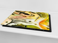 Induction Cooktop Cover –Shatter Resistant Glass Kitchen Board – Hob cover; MEASURES: SINGLE: 60 x 52 cm (23,62” x 20,47”); DOUBLE: 30 x 52 cm (11,81” x 20,47”); D32 Paintings Series: Silhouette of an abstract bird