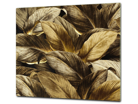 Induction Cooktop Cover Kitchen Board – Impact Resistant Glass Pastry Board – Heat resistant; MEASURES: SINGLE: 60 x 52 cm (23,62” x 20,47”); DOUBLE: 30 x 52 cm (11,81” x 20,47”); D31 Tropical Leaves Series: Precious leaves