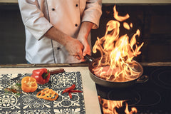 Tempered GLASS Kitchen Board – Impact & Scratch Resistant D27 Vintage leaves and patterns Series: Sculpted mosaic pattern