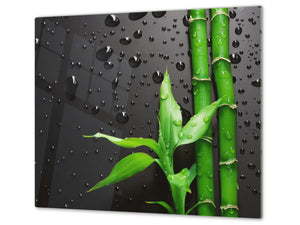 Tempered GLASS Kitchen Board – Impact & Scratch Resistant; D08 Nature Series: Bamboo with drops