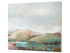 Induction Cooktop Cover –Shatter Resistant Glass Kitchen Board – Hob cover; MEASURES: SINGLE: 60 x 52 cm (23,62” x 20,47”); DOUBLE: 30 x 52 cm (11,81” x 20,47”); D32 Paintings Series: Delicate landscape