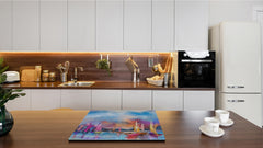 Induction Cooktop Cover –Shatter Resistant Glass Kitchen Board – Hob cover; MEASURES: SINGLE: 60 x 52 cm (23,62” x 20,47”); DOUBLE: 30 x 52 cm (11,81” x 20,47”); D32 Paintings Series: Impressionist seascape