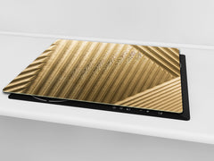 Tempered GLASS Cutting Board – Worktop saver and Pastry Board –- Glass Kitchen Board; MEASURES: SINGLE: 60 x 52 cm (23,62” x 20,47”); DOUBLE: 30 x 52 cm (11,81” x 20,47”); D28 Golden Waves Series: Golden art deco