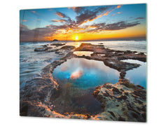 Tempered GLASS Kitchen Board – Impact & Scratch Resistant; D08 Nature Series: Marine coast 10