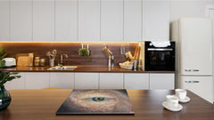 Chopping Board Set - Induction Cooktop Cover – Glass Cutting Board; MEASURES: SINGLE: 60 x 52 cm (23,62” x 20,47”); DOUBLE: 30 x 52 cm (11,81” x 20,47”); D33 Abstract Graphics Series: Eye in midst of galaxy