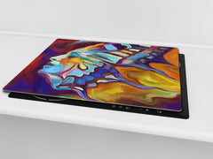 Induction Cooktop Cover –Shatter Resistant Glass Kitchen Board – Hob cover; MEASURES: SINGLE: 60 x 52 cm (23,62” x 20,47”); DOUBLE: 30 x 52 cm (11,81” x 20,47”); D32 Paintings Series: Abstract human portrait