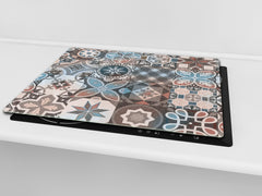 Tempered GLASS Kitchen Board – Impact & Scratch Resistant D27 Vintage leaves and patterns Series: Spanish mosaic tiles