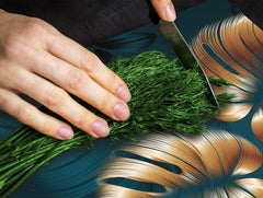 Induction Cooktop Cover Kitchen Board – Impact Resistant Glass Pastry Board – Heat resistant; MEASURES: SINGLE: 60 x 52 cm (23,62” x 20,47”); DOUBLE: 30 x 52 cm (11,81” x 20,47”); D31 Tropical Leaves Series: Shining luxury leaves