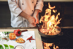 Induction Cooktop Cover Kitchen Board – Impact Resistant Glass Pastry Board – Heat resistant; MEASURES: SINGLE: 60 x 52 cm (23,62” x 20,47”); DOUBLE: 30 x 52 cm (11,81” x 20,47”); D31 Tropical Leaves Series: Summer concept