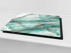 CUTTING BOARD and Cooktop Cover - Impact & Shatter Resistant Glass D21 Marbles 1 Series: Cold blue onyx