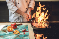 CUTTING BOARD and Cooktop Cover - Impact & Shatter Resistant Glass D21 Marbles 1 Series: Cold blue onyx